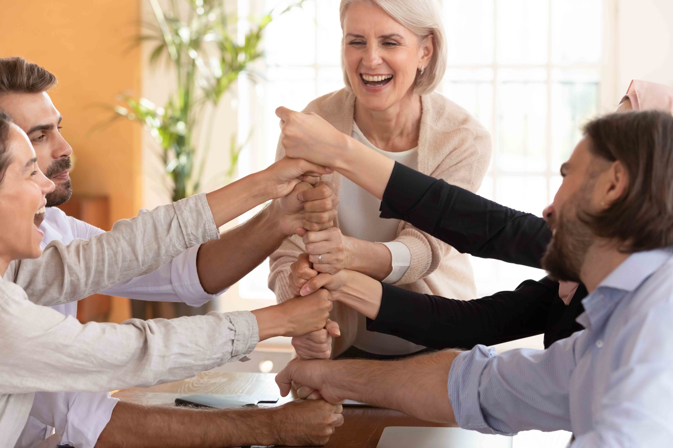Diverse professionals working together